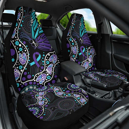 Australia Indigenous Car Seat Cover Teal & Purple Ribbon Butterfly Aboriginal Arts