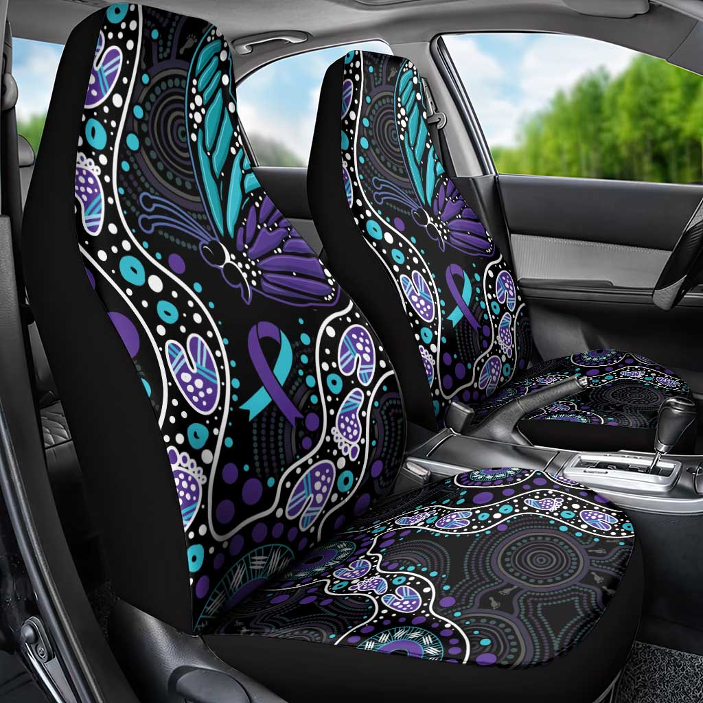 Australia Indigenous Car Seat Cover Teal & Purple Ribbon Butterfly Aboriginal Arts
