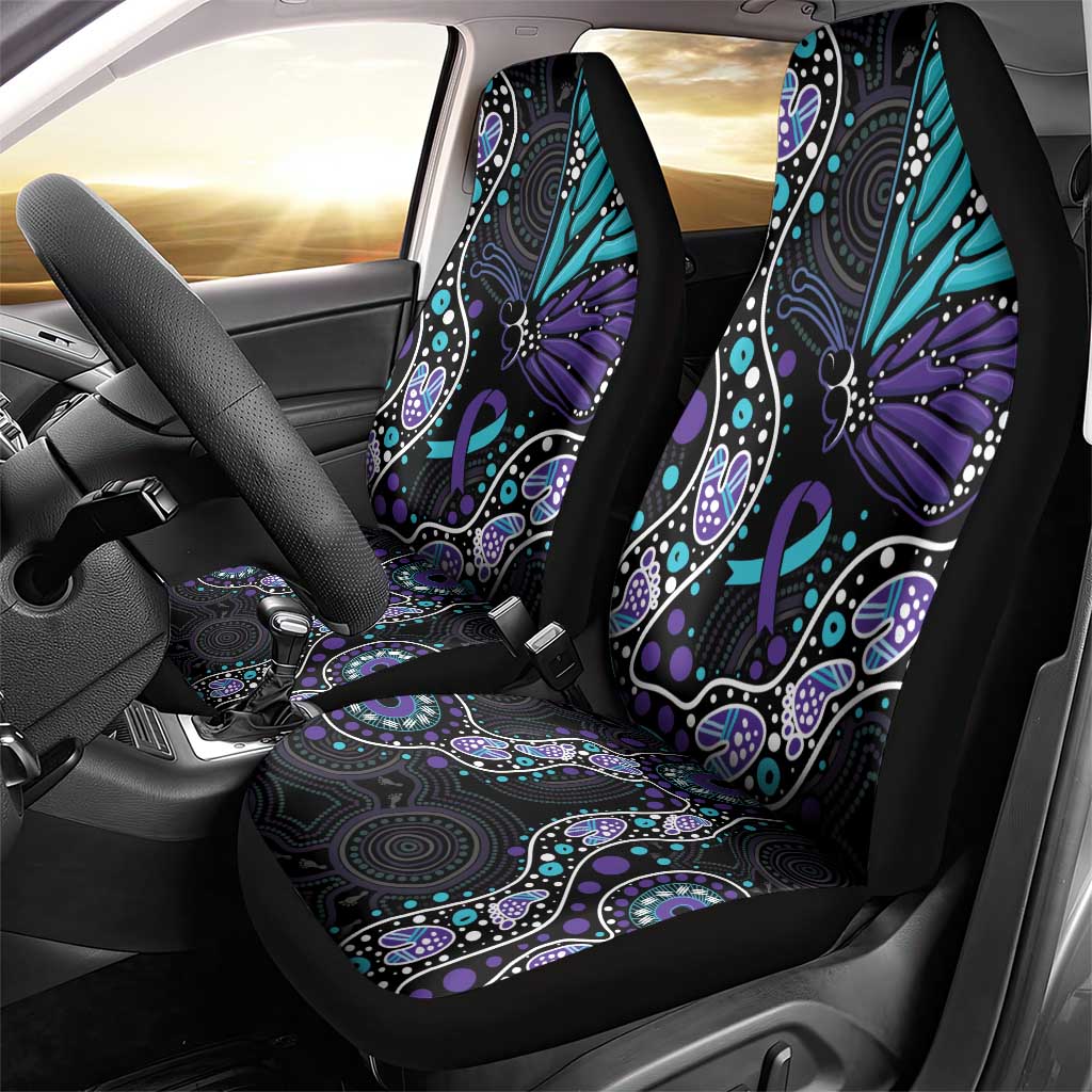 Australia Indigenous Car Seat Cover Teal & Purple Ribbon Butterfly Aboriginal Arts
