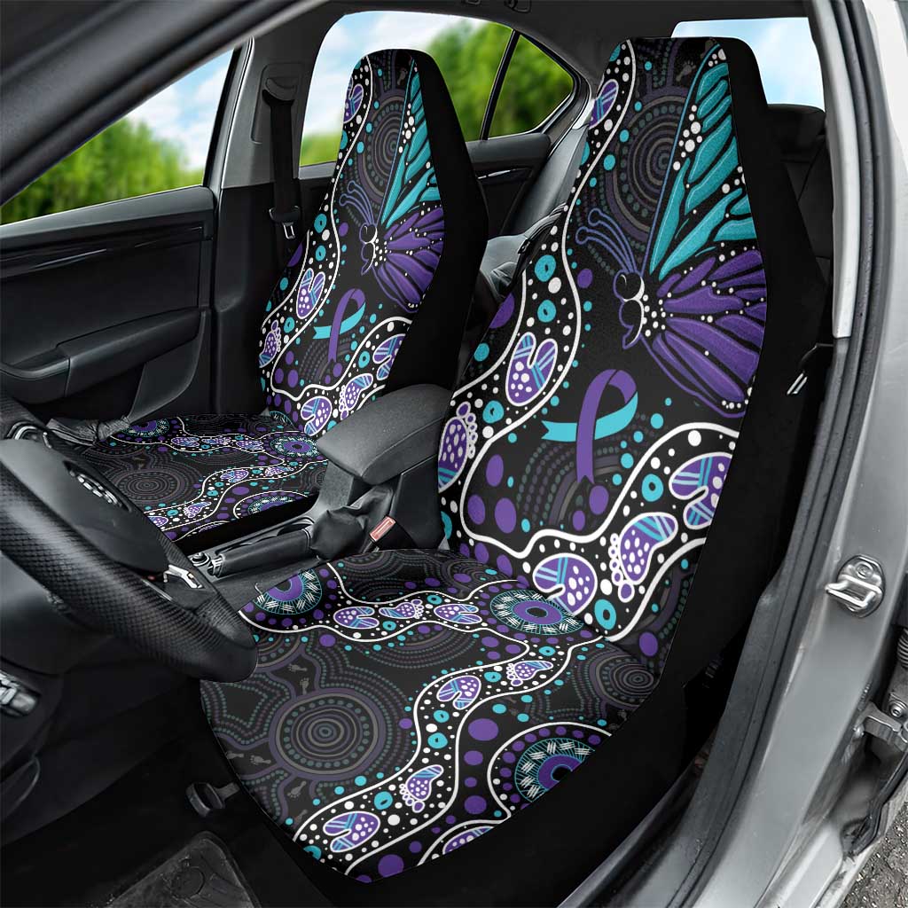 Australia Indigenous Car Seat Cover Teal & Purple Ribbon Butterfly Aboriginal Arts