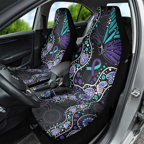 Australia Indigenous Car Seat Cover Teal & Purple Ribbon Butterfly Aboriginal Arts
