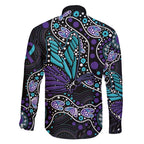 Australia Indigenous Family Matching Long Sleeve Bodycon Dress and Hawaiian Shirt Teal & Purple Ribbon Butterfly Aboriginal Arts