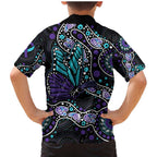 Australia Indigenous Family Matching Mermaid Dress and Hawaiian Shirt Teal & Purple Ribbon Butterfly Aboriginal Arts