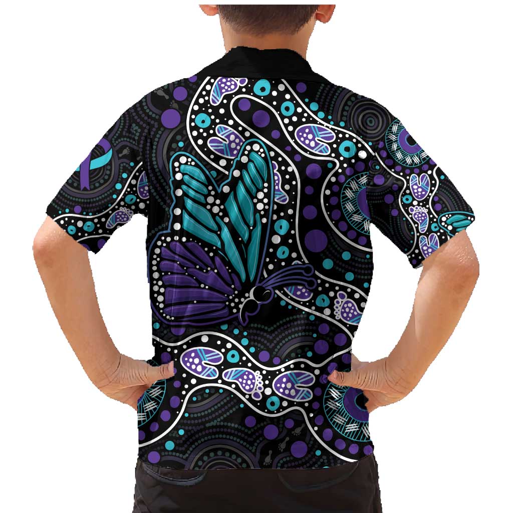 Australia Indigenous Family Matching Mermaid Dress and Hawaiian Shirt Teal & Purple Ribbon Butterfly Aboriginal Arts