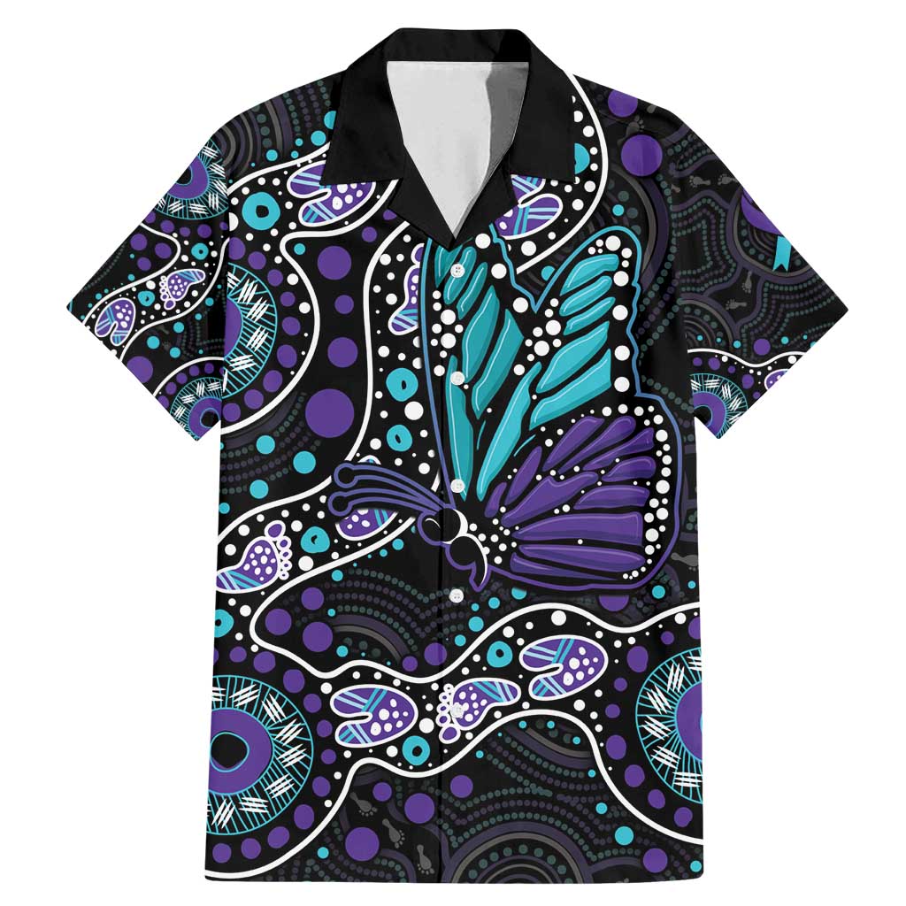 Australia Indigenous Family Matching Mermaid Dress and Hawaiian Shirt Teal & Purple Ribbon Butterfly Aboriginal Arts