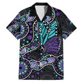 Australia Indigenous Family Matching Mermaid Dress and Hawaiian Shirt Teal & Purple Ribbon Butterfly Aboriginal Arts