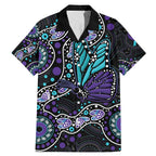 Australia Indigenous Family Matching Mermaid Dress and Hawaiian Shirt Teal & Purple Ribbon Butterfly Aboriginal Arts