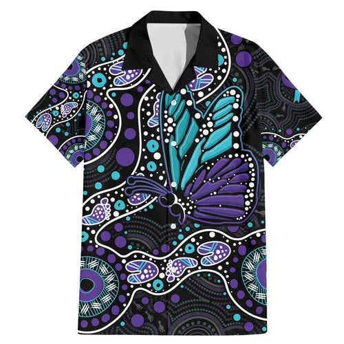 Australia Indigenous Family Matching Mermaid Dress and Hawaiian Shirt Teal & Purple Ribbon Butterfly Aboriginal Arts