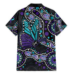 Australia Indigenous Family Matching Mermaid Dress and Hawaiian Shirt Teal & Purple Ribbon Butterfly Aboriginal Arts