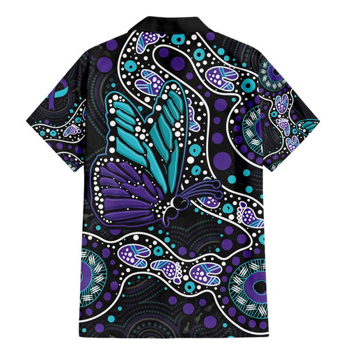 Australia Indigenous Family Matching Mermaid Dress and Hawaiian Shirt Teal & Purple Ribbon Butterfly Aboriginal Arts