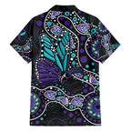 Australia Indigenous Family Matching Off The Shoulder Long Sleeve Dress and Hawaiian Shirt Teal & Purple Ribbon Butterfly Aboriginal Arts