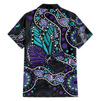 Australia Indigenous Family Matching Off Shoulder Maxi Dress and Hawaiian Shirt Teal & Purple Ribbon Butterfly Aboriginal Arts