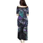 Australia Indigenous Family Matching Puletasi and Hawaiian Shirt Teal & Purple Ribbon Butterfly Aboriginal Arts