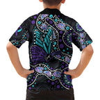 Australia Indigenous Family Matching Summer Maxi Dress and Hawaiian Shirt Teal & Purple Ribbon Butterfly Aboriginal Arts
