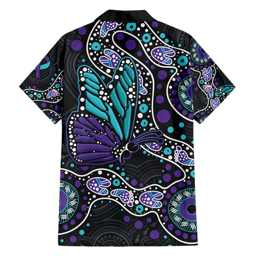 Australia Indigenous Family Matching Summer Maxi Dress and Hawaiian Shirt Teal & Purple Ribbon Butterfly Aboriginal Arts