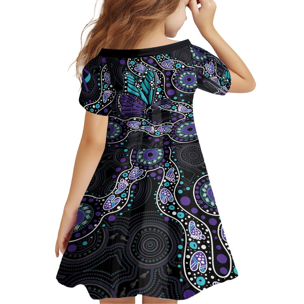 Australia Indigenous Family Matching Tank Maxi Dress and Hawaiian Shirt Teal & Purple Ribbon Butterfly Aboriginal Arts