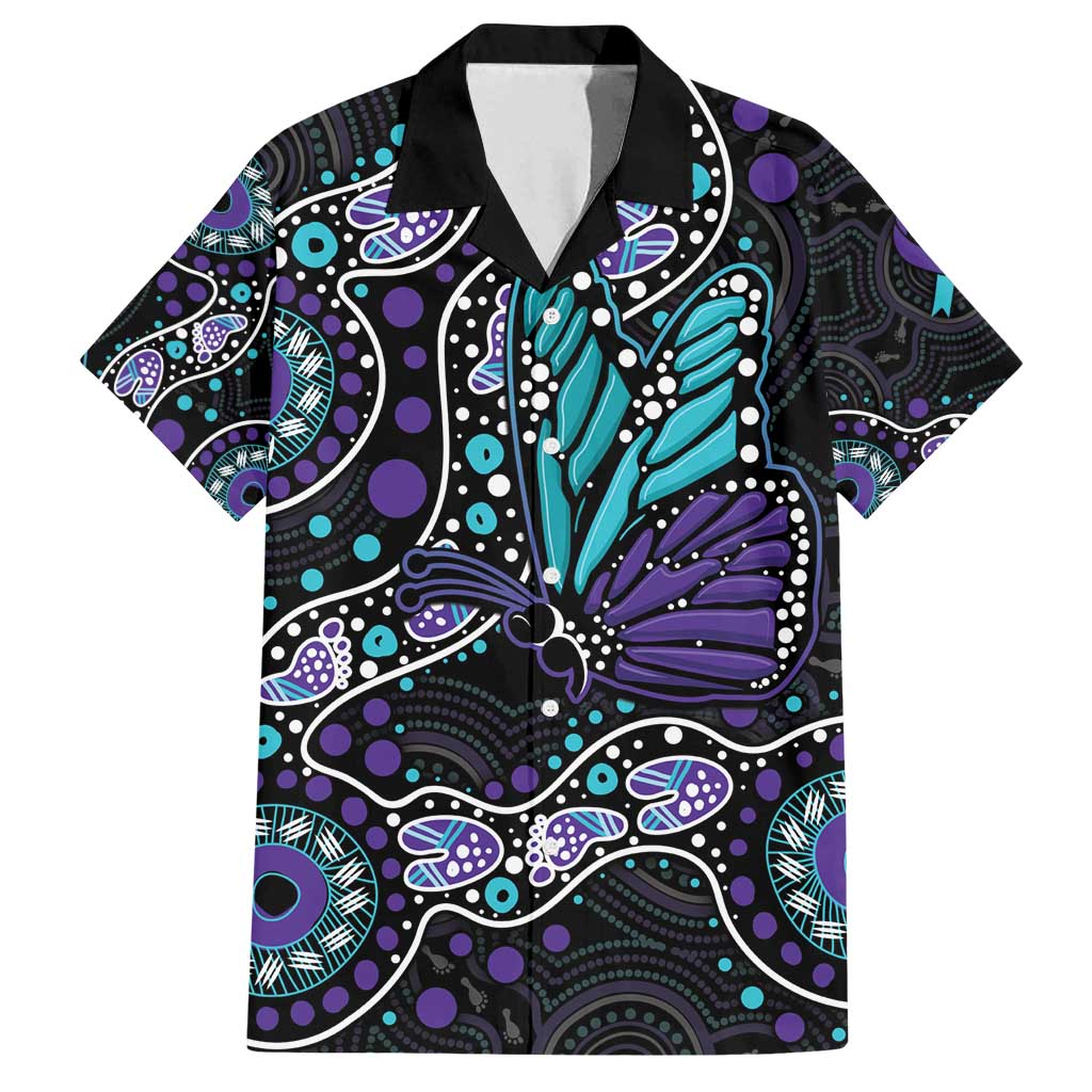 Australia Indigenous Family Matching Tank Maxi Dress and Hawaiian Shirt Teal & Purple Ribbon Butterfly Aboriginal Arts