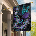 Australia Indigenous Garden Flag Teal & Purple Ribbon Butterfly Aboriginal Arts