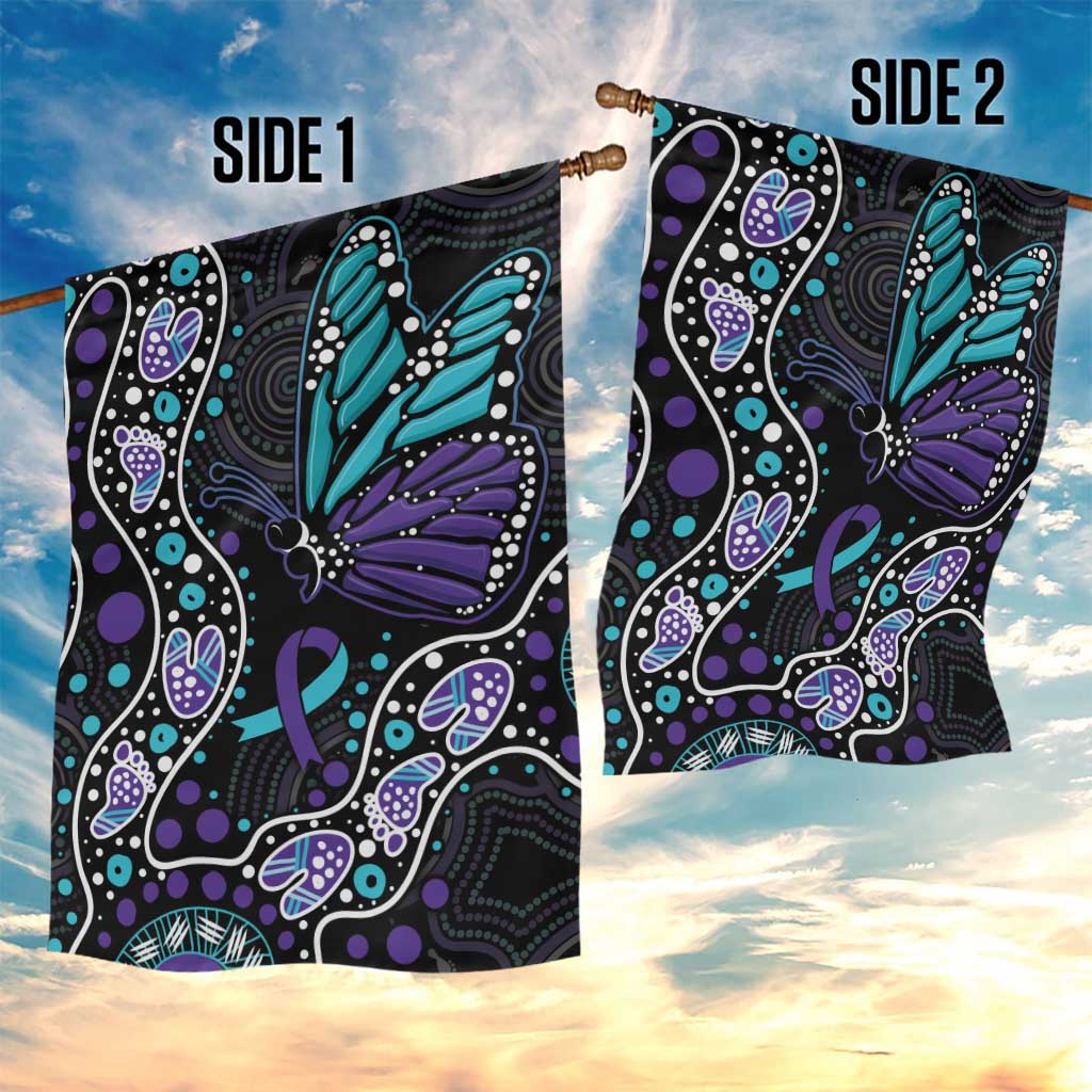 Australia Indigenous Garden Flag Teal & Purple Ribbon Butterfly Aboriginal Arts