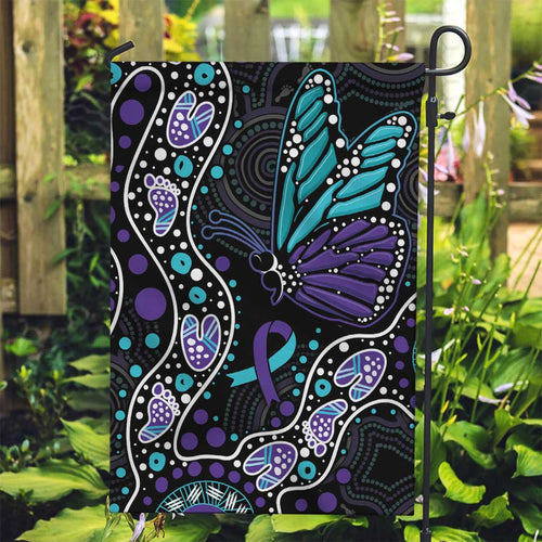 Australia Indigenous Garden Flag Teal & Purple Ribbon Butterfly Aboriginal Arts