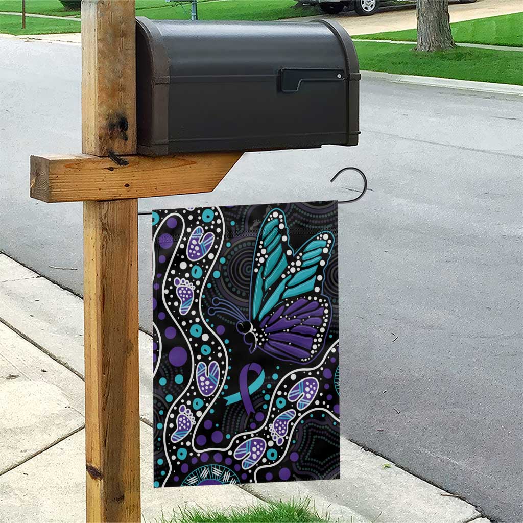 Australia Indigenous Garden Flag Teal & Purple Ribbon Butterfly Aboriginal Arts