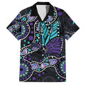 Australia Indigenous Hawaiian Shirt Teal & Purple Ribbon Butterfly Aboriginal Arts