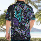 Australia Indigenous Hawaiian Shirt Teal & Purple Ribbon Butterfly Aboriginal Arts
