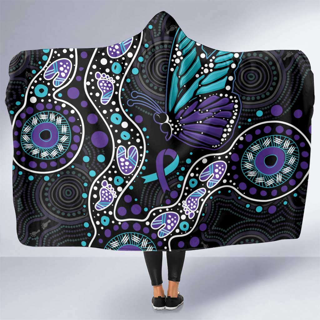 Australia Indigenous Hooded Blanket Teal & Purple Ribbon Butterfly Aboriginal Arts
