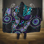 Australia Indigenous Hooded Blanket Teal & Purple Ribbon Butterfly Aboriginal Arts