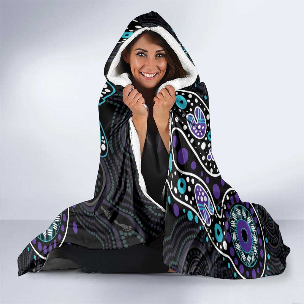 Australia Indigenous Hooded Blanket Teal & Purple Ribbon Butterfly Aboriginal Arts