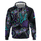 Australia Indigenous Hoodie Teal & Purple Ribbon Butterfly Aboriginal Arts