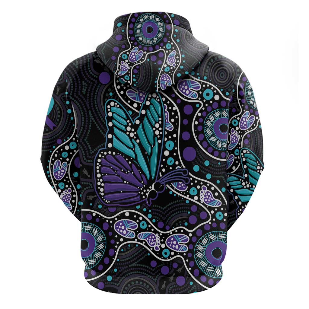 Australia Indigenous Hoodie Teal & Purple Ribbon Butterfly Aboriginal Arts