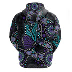 Australia Indigenous Hoodie Teal & Purple Ribbon Butterfly Aboriginal Arts