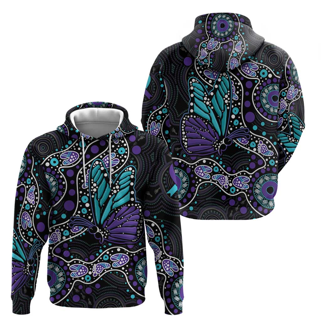 Australia Indigenous Hoodie Teal & Purple Ribbon Butterfly Aboriginal Arts