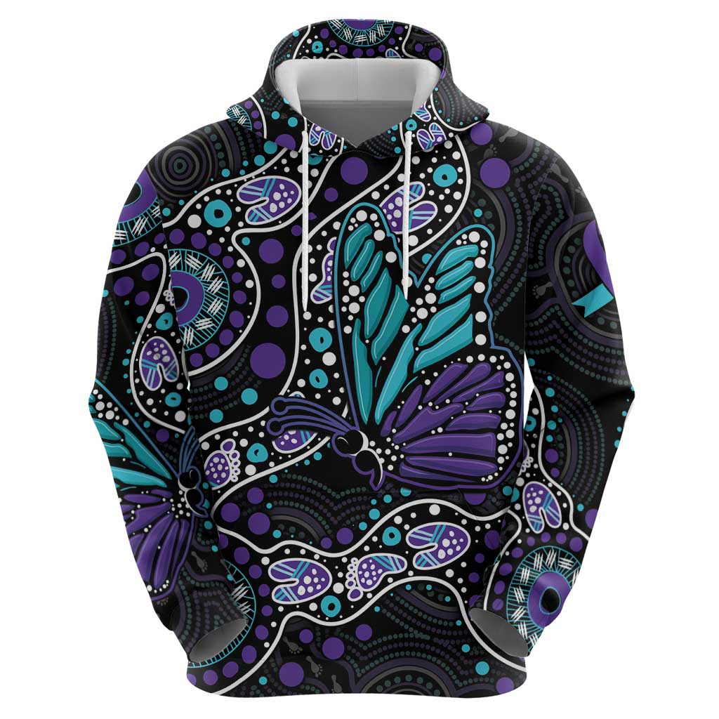Australia Indigenous Hoodie Teal & Purple Ribbon Butterfly Aboriginal Arts