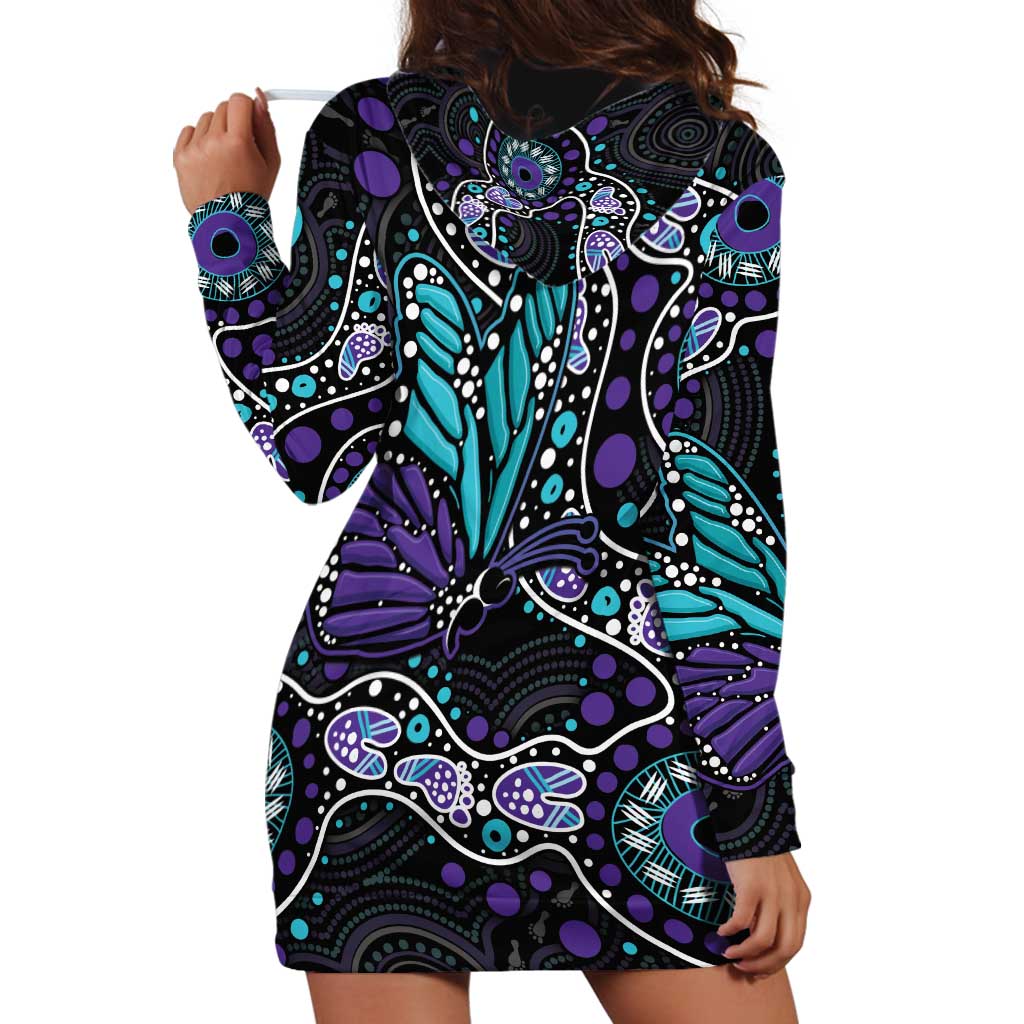 Australia Indigenous Hoodie Dress Teal & Purple Ribbon Butterfly Aboriginal Arts