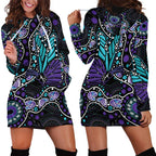 Australia Indigenous Hoodie Dress Teal & Purple Ribbon Butterfly Aboriginal Arts