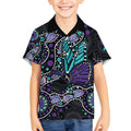Australia Indigenous Kid Hawaiian Shirt Teal & Purple Ribbon Butterfly Aboriginal Arts