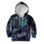 Australia Indigenous Kid Hoodie Teal & Purple Ribbon Butterfly Aboriginal Arts