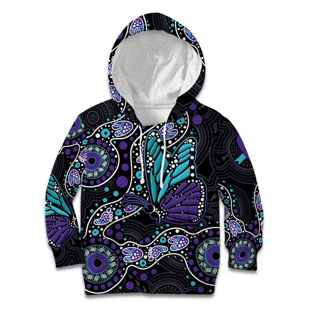 Australia Indigenous Kid Hoodie Teal & Purple Ribbon Butterfly Aboriginal Arts