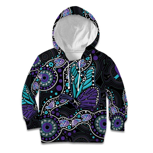 Australia Indigenous Kid Hoodie Teal & Purple Ribbon Butterfly Aboriginal Arts