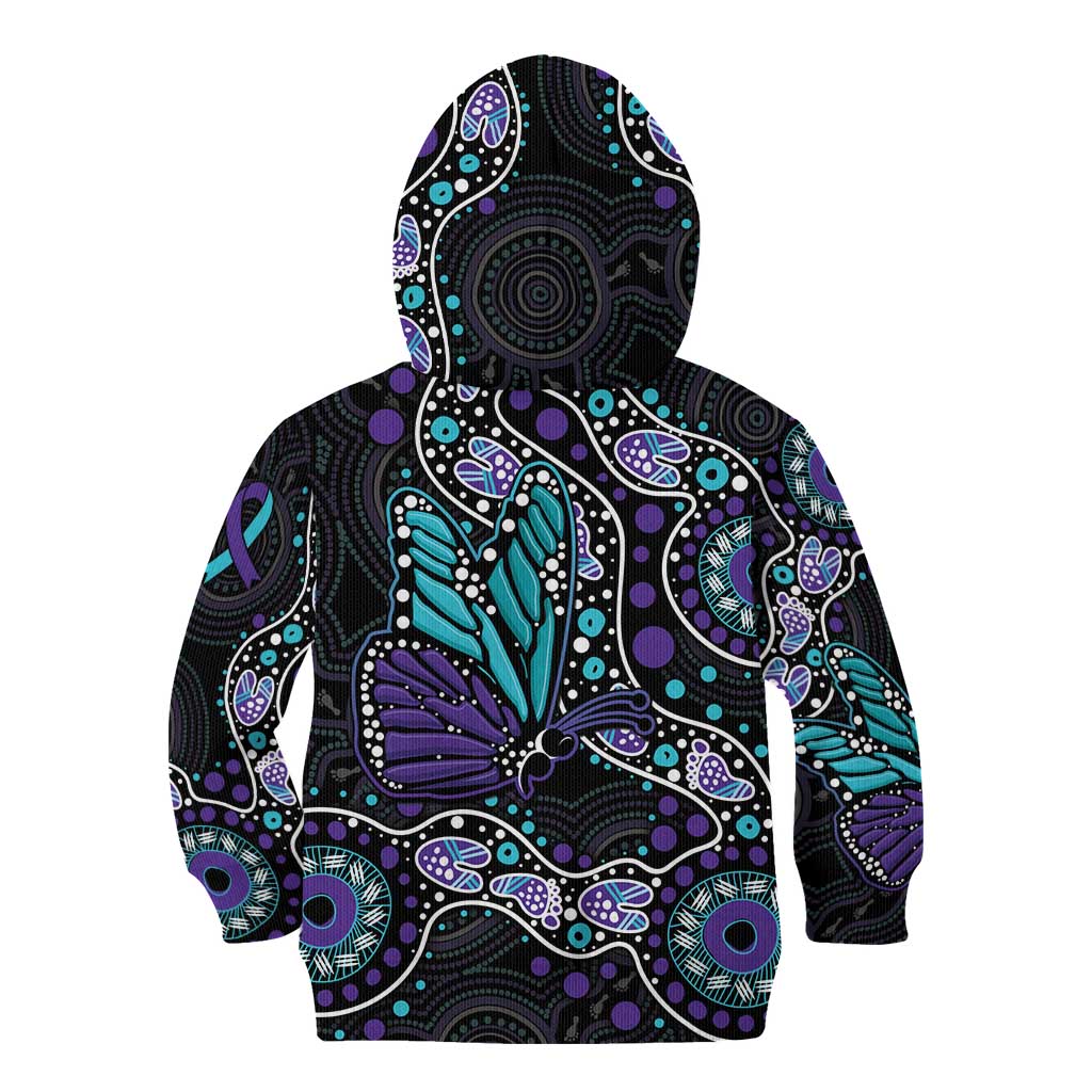 Australia Indigenous Kid Hoodie Teal & Purple Ribbon Butterfly Aboriginal Arts