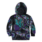 Australia Indigenous Kid Hoodie Teal & Purple Ribbon Butterfly Aboriginal Arts