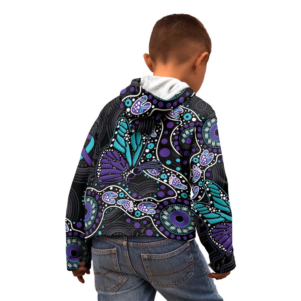 Australia Indigenous Kid Hoodie Teal & Purple Ribbon Butterfly Aboriginal Arts