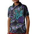 Australia Indigenous Kid Polo Shirt Teal & Purple Ribbon Butterfly Aboriginal Arts