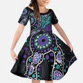 Australia Indigenous Kid Short Sleeve Dress Teal & Purple Ribbon Butterfly Aboriginal Arts