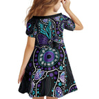 Australia Indigenous Kid Short Sleeve Dress Teal & Purple Ribbon Butterfly Aboriginal Arts