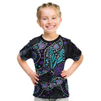 Australia Indigenous Kid T Shirt Teal & Purple Ribbon Butterfly Aboriginal Arts