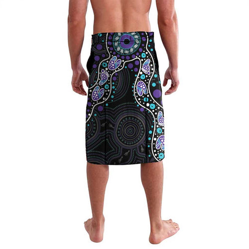 Australia Indigenous Lavalava Teal & Purple Ribbon Butterfly Aboriginal Arts