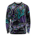 Australia Indigenous Long Sleeve Shirt Teal & Purple Ribbon Butterfly Aboriginal Arts